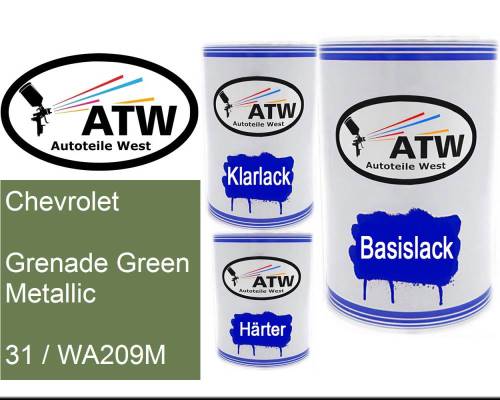 Chevrolet, Grenade Green Metallic, 31 / WA209M: 500ml Lackdose + 500ml Klarlack + 250ml Härter - Set, von ATW Autoteile West.